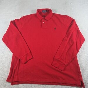 Polo Ralph Lauren Polo Shirt Men's XL Red Long Sleeve Black Pony Rugby Casual